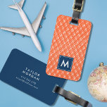 Monogram Abstract Orange Line Strokes Pattern Luggage Tag<br><div class="desc">Travel in style with this monogram luggage tag featuring an abstract orange line strokes pattern with a blue center on the front and a matching blue back side. Personalize it by replacing the placeholder text. For more options such as to change the font and it's size/color or the spacing between...</div>