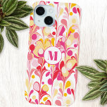 Monogram Abstract Pattern Pink Marble Retro iPhone 15 Case<br><div class="desc">Fun modern abstract marbled pattern in pink,  orange and yellow.  Change the monogram initial to personalize.</div>