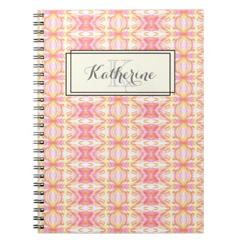 Monogram Abstract Pattern Pink  Yellow _ Notebook