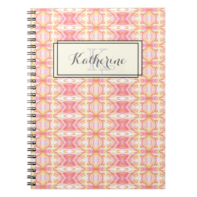 Monogram Abstract Pattern Pink & Yellow - Notebook