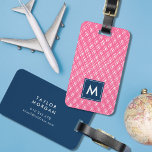 Monogram Abstract Pink Line Strokes Pattern Luggage Tag<br><div class="desc">Travel in style with this monogram luggage tag featuring an abstract pink line strokes pattern with a blue center on the front and a matching blue back side. Personalize it by replacing the placeholder text. For more options such as to change the font and it's size/color or the spacing between...</div>