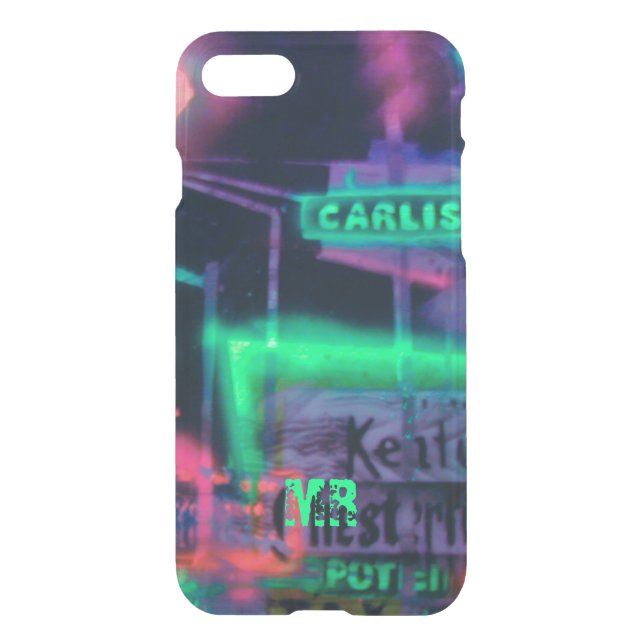 Monogram Abstract Purple Green Neon Lights Uncommon iPhone Case (Back)