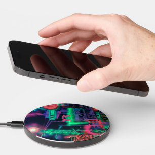 Monogram Abstract Purple Green Neon Lights Wireless Charger