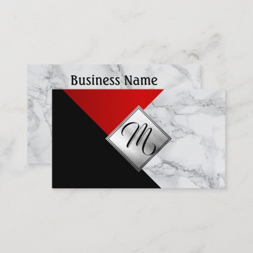 Monogram Abstract Red Black and Marble Business Card