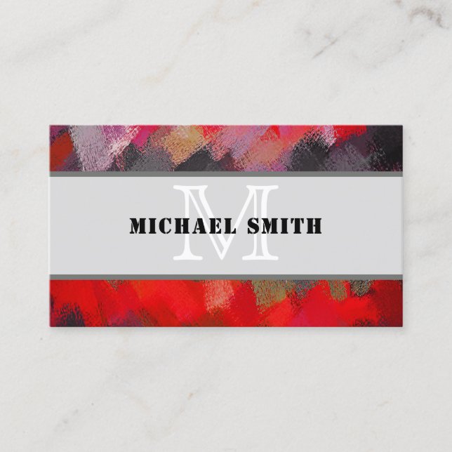 Monogram Abstract Red Paint Background Business Card (Front)