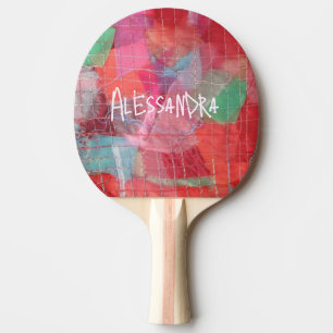 Monogram abstract red pink girly pretty  ping pong paddle