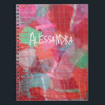 Monogram abstract red pink pattern girly  notebook<br><div class="desc">Feminine girly pretty trendy notebook with abstract design pattern inspired from my unique contemporary textile embroidery .Colorful, vibrant vivid bright bold color scheme, nuances of red, pink, green, blue, gray, Cool notebook for you or as a creative original thoughtful and useful gift for her.It can be personalize customize with a...</div>
