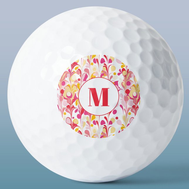 Monogram Abstract Retro Marble Pattern Golf Balls (Monogram initial personalized marble pattern pink golf ball)
