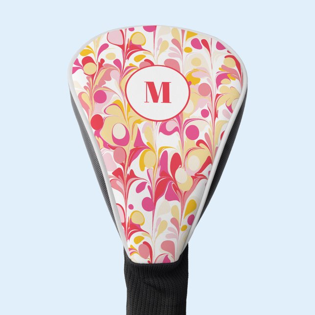 Monogram Abstract Retro Marble Pattern Golf Head Cover (Modern retro marble pattern monogram initial personalized golf head cover)