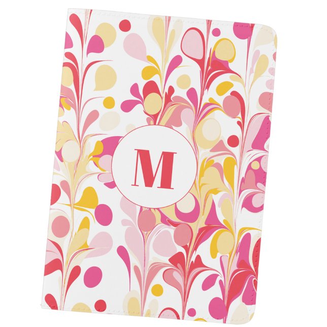 Monogram Abstract Retro Pattern Passport Holder (Modern monogram initial personalized pink red orange marble abstract art passport holder cover)