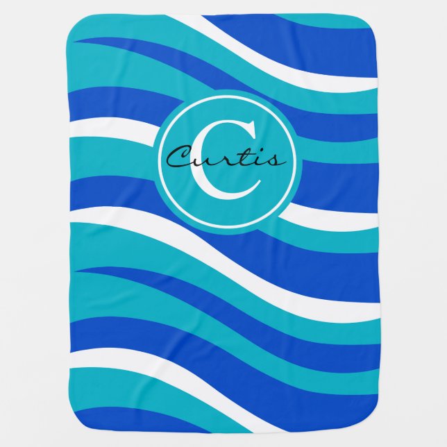 Monogram Abstract Tiger Animal Print | blue aqua Baby Blanket (Front)