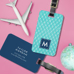 Monogram Abstract Turquoise Line Strokes Pattern Luggage Tag<br><div class="desc">Travel in style with this monogram luggage tag featuring an abstract turquoise line strokes pattern with a blue center on the front and a matching blue back side. Personalize it by replacing the placeholder text. For more options such as to change the font and it's size/color or the spacing between...</div>