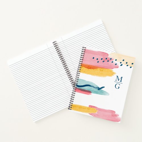 Monogram Abstract Watercolor Modern Pink Yellow Notebook
