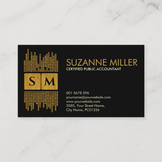 Monogram Accounting Services -Black and Gold  Business Card (Front)