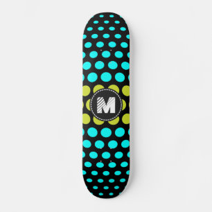 Monogram Acid green & Aqua Polka Dots Pattern Skateboard