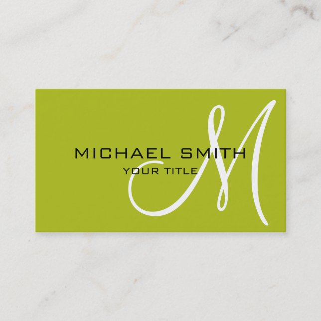 Monogram Acid green color background Business Card (Front)