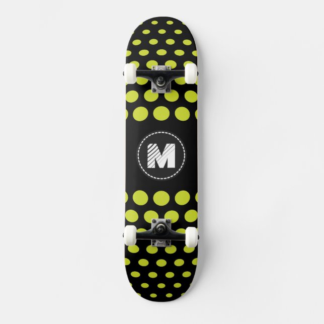 Monogram Acid green Polka Dots Pattern Skateboard Deck (Front)