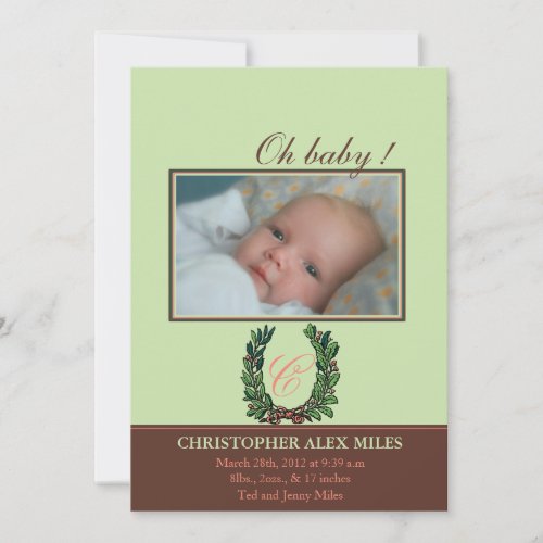 Monogram _ Acorn baby birth announcement cards