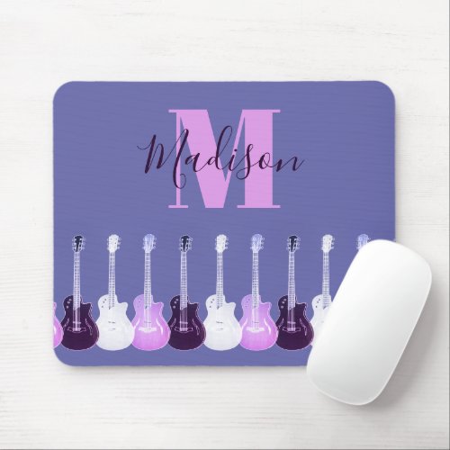 Monogram Acoustic guitar illustration purple pink Mouse Pad