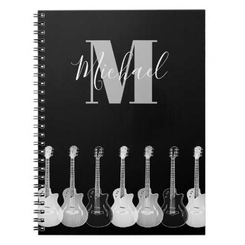 Monogram Acoustic Guitar Monochromatic Art Notebook