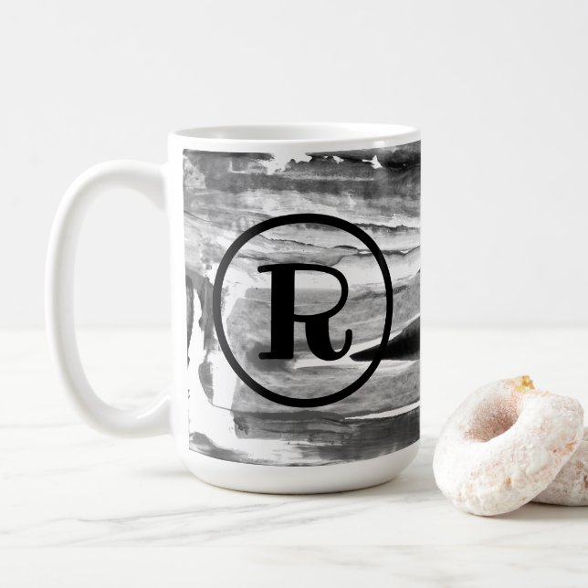 MONOGRAM Acrylic Paint Brushstrokes Abstract Coffee Mug (With Donut)