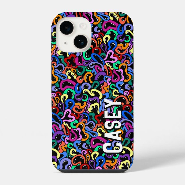 Monogram Add First Name Colorful Bubble Pattern Iphone Case (Back)