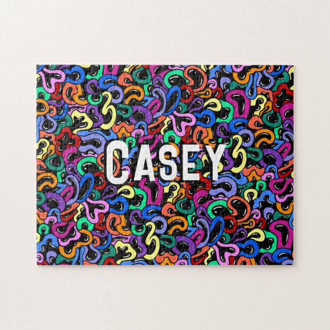 Monogram Add First Name Colorful Bubble Pattern Jigsaw Puzzle (Horizontal)