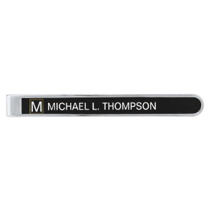 monogram / add his name, elegant silver finish tie bar