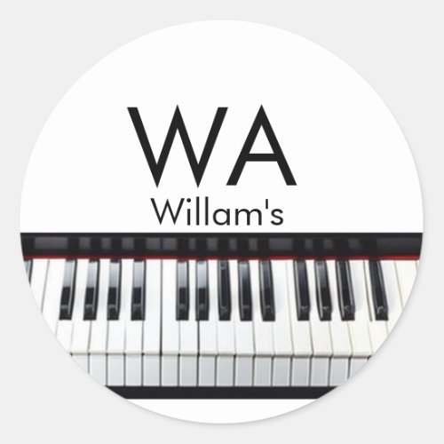 Monogram add initial letter name text piano music  classic round sticker