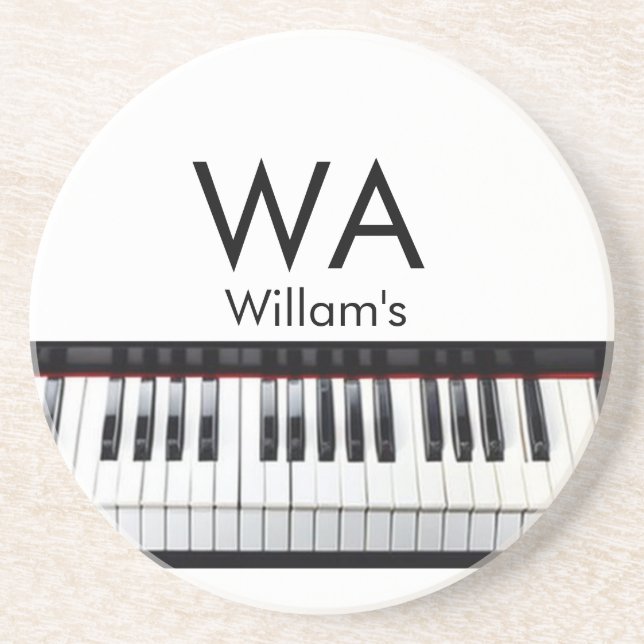 Monogram add initial letter name text piano music  coaster (Front)