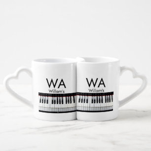 Monogram add initial letter name text piano music coffee mug set
