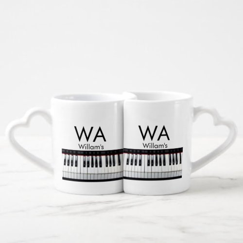 Monogram add initial letter name text piano music  coffee mug set