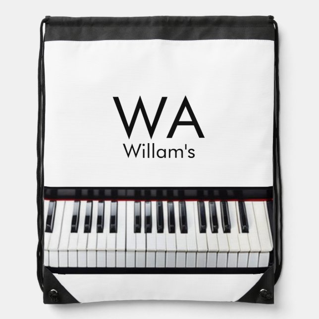 Monogram add initial letter name text piano music  drawstring bag (Front)