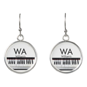 Monogram add initial letter name text piano music earrings