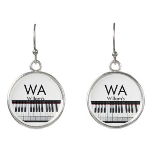 Monogram add initial letter name text piano music  earrings