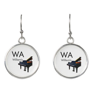 Monogram add initial letter name text piano music  earrings