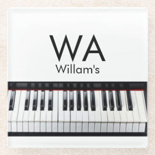 Monogram add initial letter name text piano music glass coaster