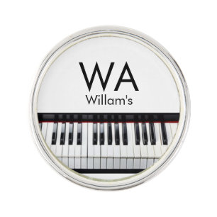 Monogram add initial letter name text piano music  lapel pin