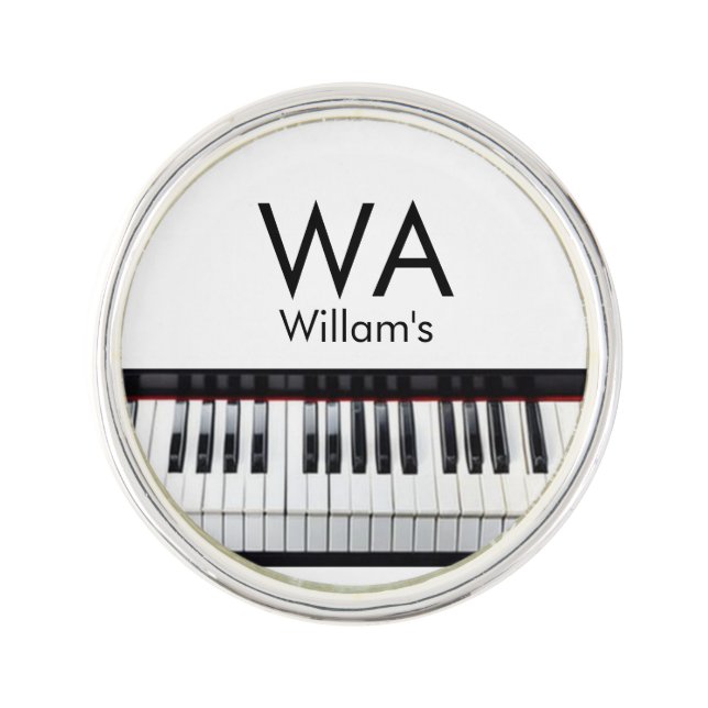 Monogram add initial letter name text piano music  lapel pin (Front)