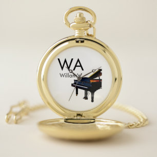 Monogram add initial letter name text piano music pocket watch