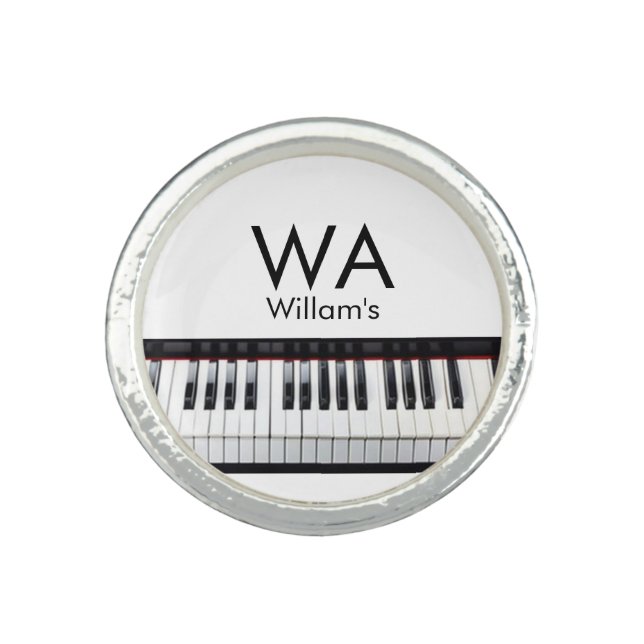 Monogram add initial letter name text piano music  ring (Front)
