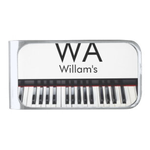 Monogram add initial letter name text piano music silver finish money clip