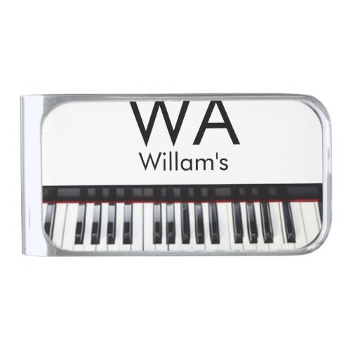 Monogram add initial letter name text piano music  silver finish money clip