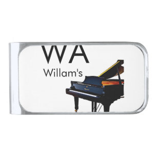 Monogram add initial letter name text piano music silver finish money clip