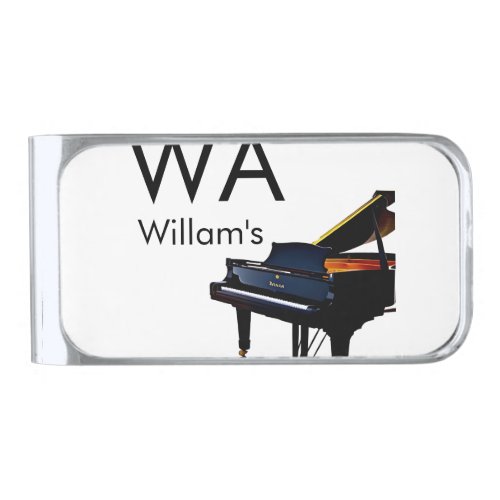 Monogram add initial letter name text piano music  silver finish money clip
