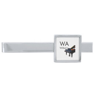 Monogram add initial letter name text piano music silver finish tie bar