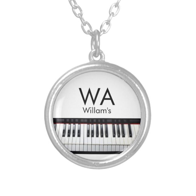 Monogram add initial letter name text piano music  silver plated necklace (Front)
