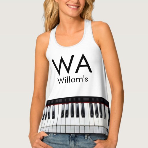 Monogram add initial letter name text piano music  tank top