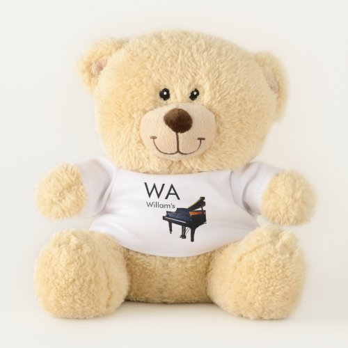 Monogram add initial letter name text piano music  teddy bear