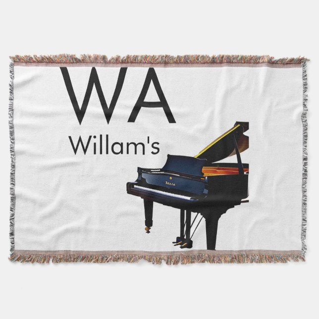 Monogram add initial letter name text piano music  throw blanket (Front)